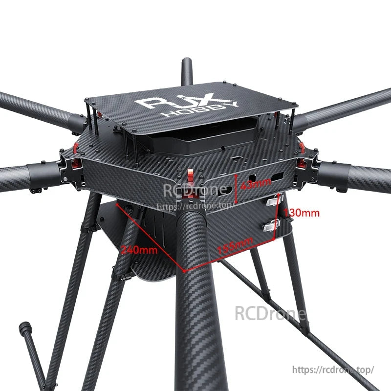 RJX1300F 1300mm 6-axis carbon fiber folding hexacopter frame with central plate and battery trays