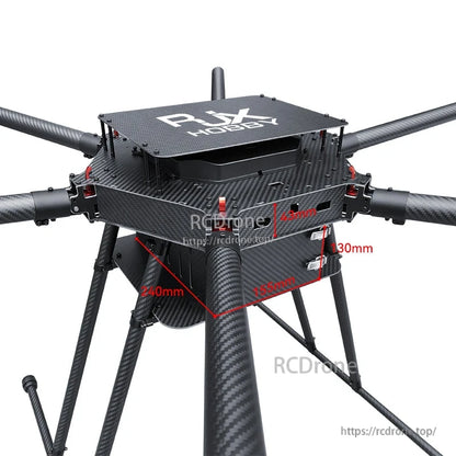 RJX1300F 1300mm 6-axis carbon fiber folding hexacopter frame with central plate and battery trays