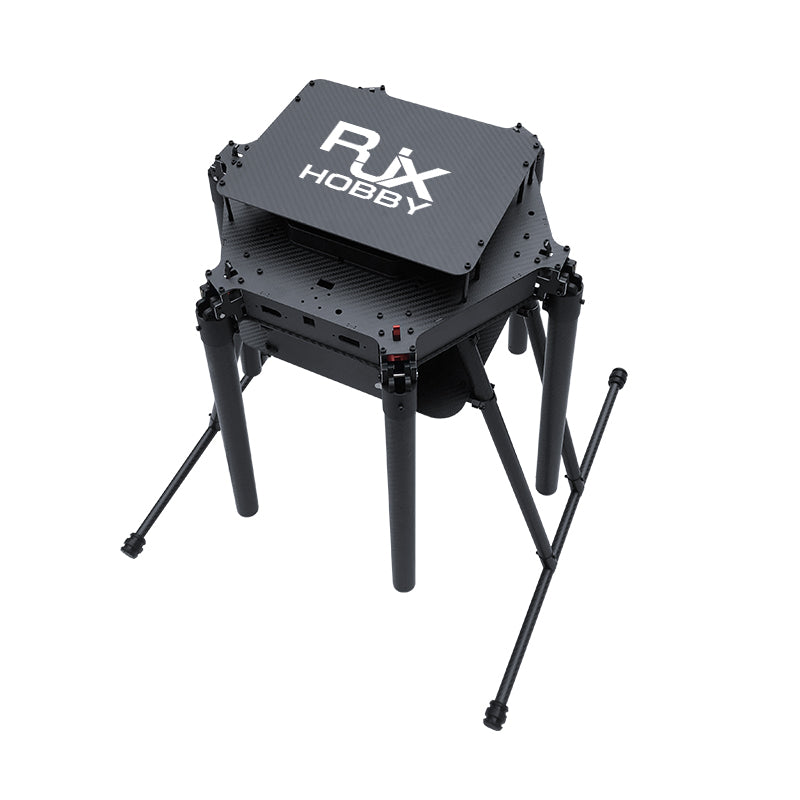 RJX1300F 1300mm carbon fiber folding hexacopter frame with tall landing gear and stacked battery tray plates
