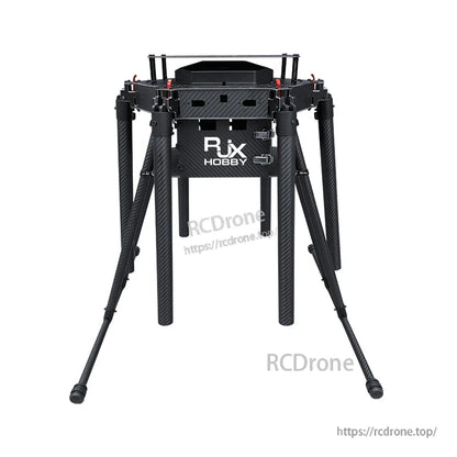 RJX1300F 1300mm carbon fiber umbrella folding hexacopter frame with tall landing legs and top-mounted battery trays