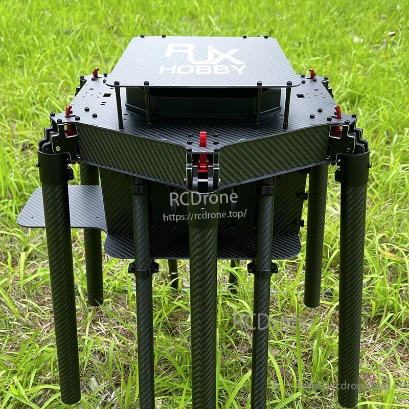 RJX Hobby carbon fiber folding hexacopter frame center hub with carbon tube legs and top plate