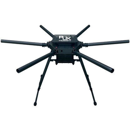 RJX Hobby carbon fiber folding hexacopter frame with six tubular arms, central body plate, and landing gear