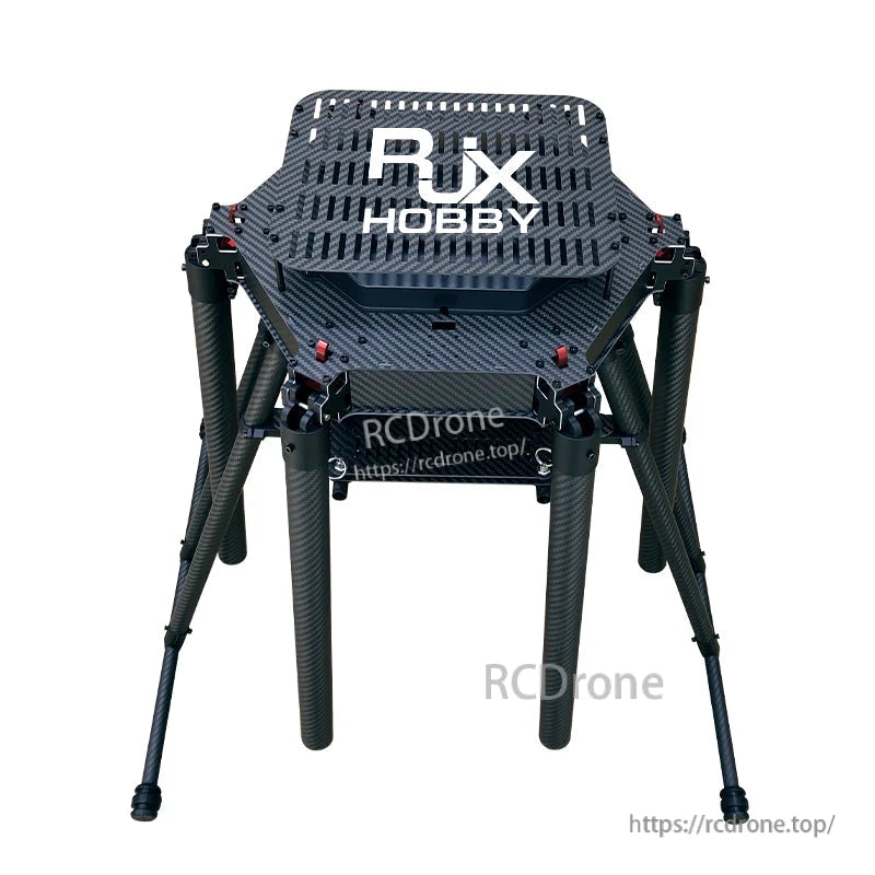 RJX Hobby carbon fiber folding hexacopter frame with central top plate and tall tubular landing gear