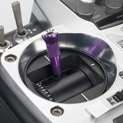 RJXHOBBY 2pcs M4 Aluminum Transmitter Stick, Purple anodized aluminum M4 transmitter stick installed on RC radio gimbal with knurled grip and serrated top