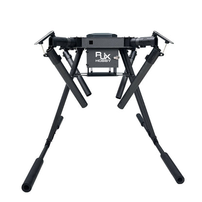 RJX Hobby carbon fiber folding quadcopter frame with four arms, central body plate, and tall landing gear
