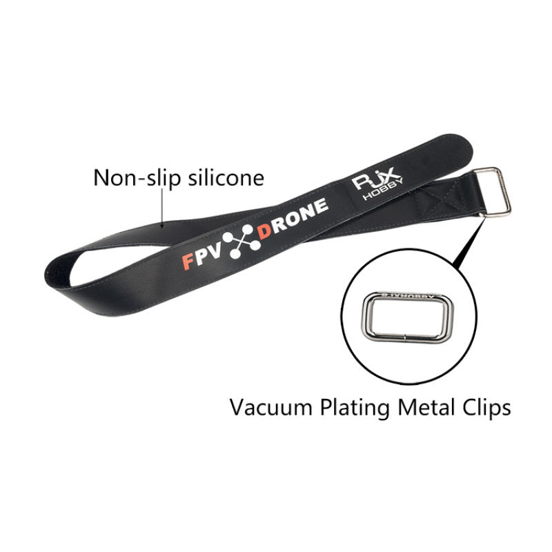 RJXHOBBY 25mm non-slip silicone battery strap with metal buckle, black FPV DRONE branded
