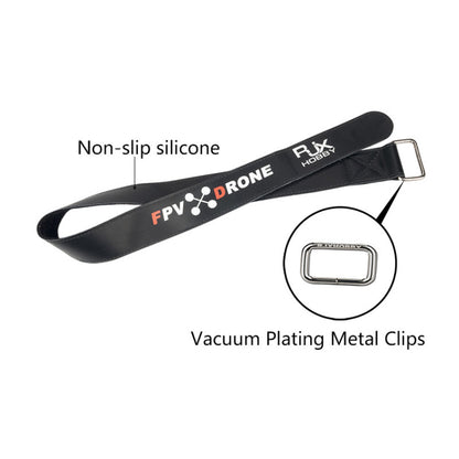 RJXHOBBY 25mm non-slip silicone battery strap with metal buckle, black FPV DRONE branded