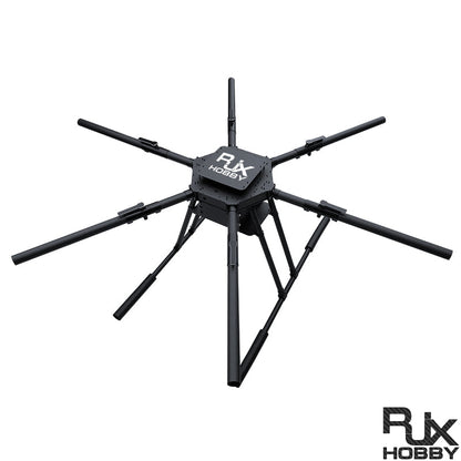 RJX Hobby umbrella folding carbon fiber hexacopter frame with six arms, center plate, and landing legs