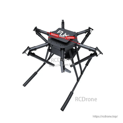 RJX1850A carbon fiber folding hexacopter frame with six arms, landing gear, and 365mm x 420mm top plate