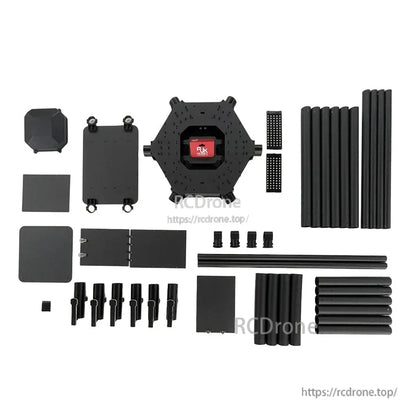RJX1950A 1950mm carbon fiber umbrella-folding hexacopter frame kit with central hub, battery plates, arms and connectors laid out