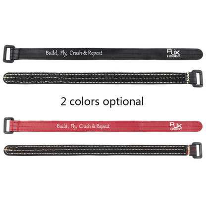 RJXHOBBY RJX Non-Slip Silicone Battery Strap, RJXHOBBY non-slip silicone battery straps with buckle, black and red options, “Build, Fly, Crash & Repeat”