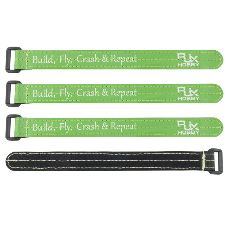 RJXHOBBY Non-Slip Silicone Battery Strap, RJXHOBBY green non-slip silicone battery straps with metal buckles and stitched edges, black underside detail