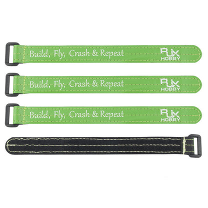 RJXHOBBY Non-Slip Silicone Battery Strap, RJXHOBBY green non-slip silicone battery straps with metal buckles and stitched edges, black underside detail