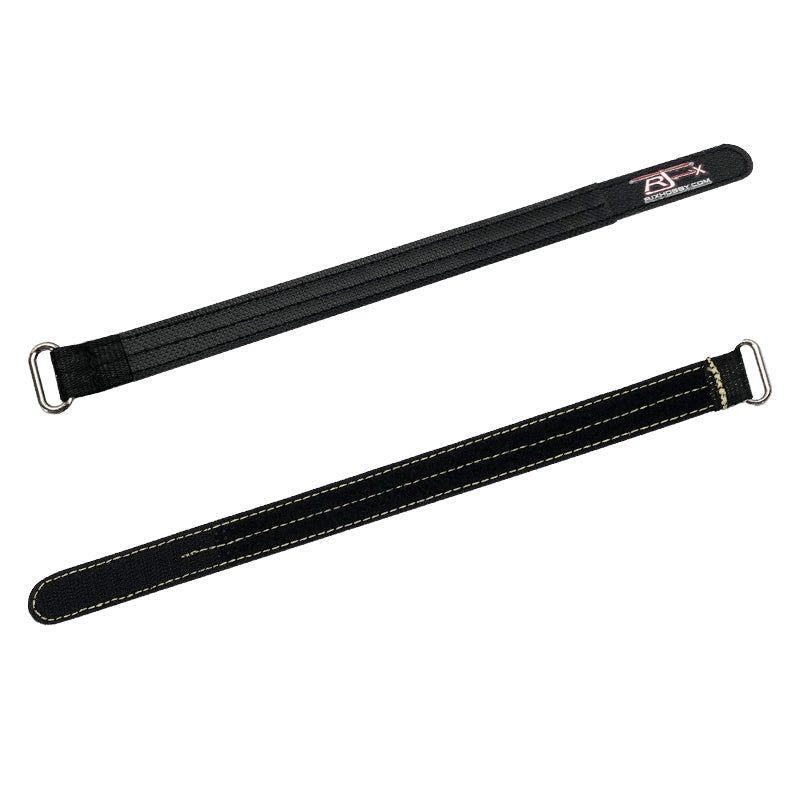 RJXHOBBY Kevlar Battery Strap, RJXHOBBY black Kevlar battery straps with metal buckle loops and reinforced stitched webbing