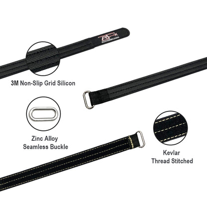 RJXHOBBY Kevlar battery strap with non-slip silicone grid lining, Kevlar stitched edges, and zinc alloy buckle