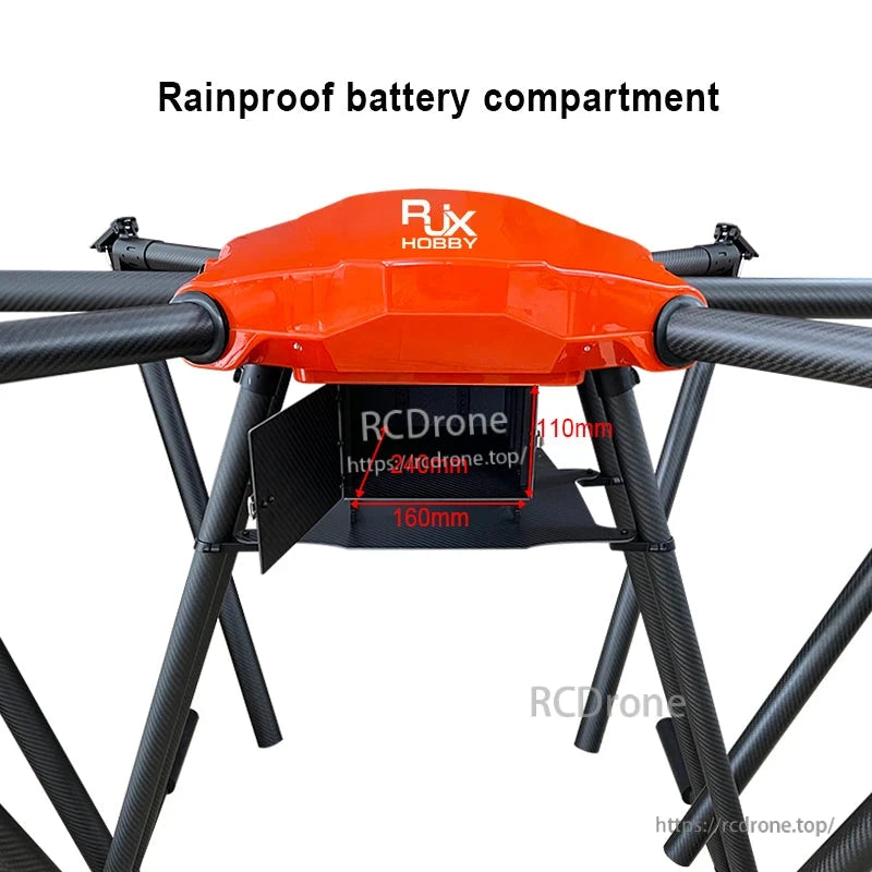 RJX Hobby hexacopter frame center body with rainproof battery compartment and 160mm x 110mm mounting space