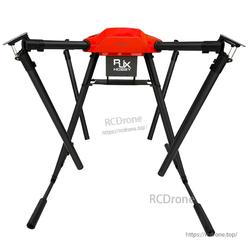 RJX Hobby carbon fiber folding hexacopter frame with red center body, black arms and tall landing legs