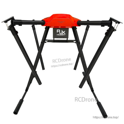 RJX Hobby carbon fiber folding hexacopter frame with red center body, black arms and tall landing legs