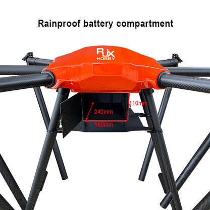 Water-resistant battery housing for hobby use with 240mm x 160mm flight controllers.