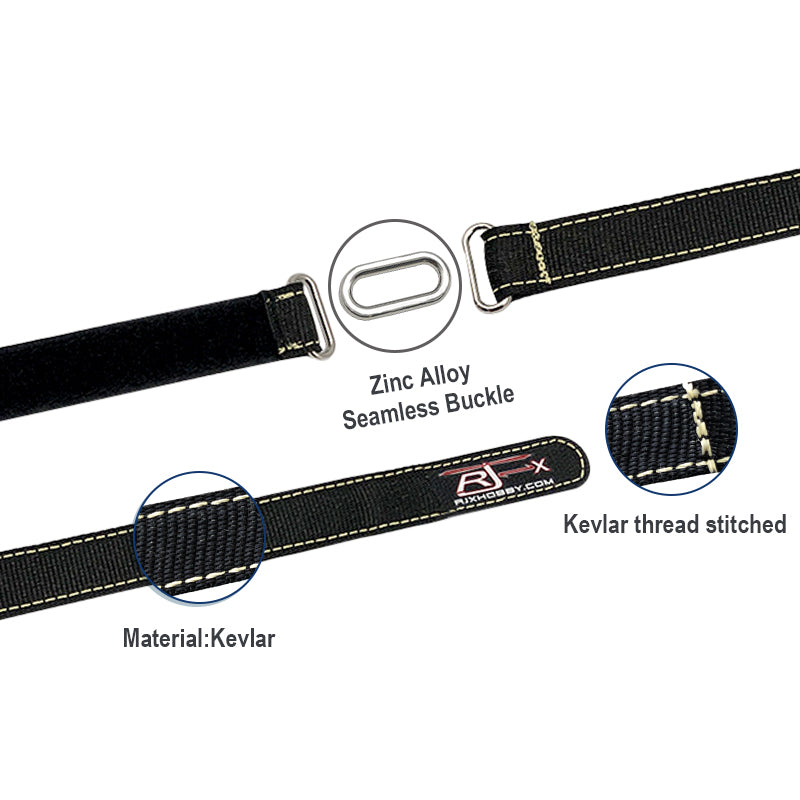 RJXHOBBY 2pcs Kevlar Battery Strap, RJXHOBBY Kevlar battery strap with zinc alloy seamless buckle and Kevlar thread stitching, black webbing
