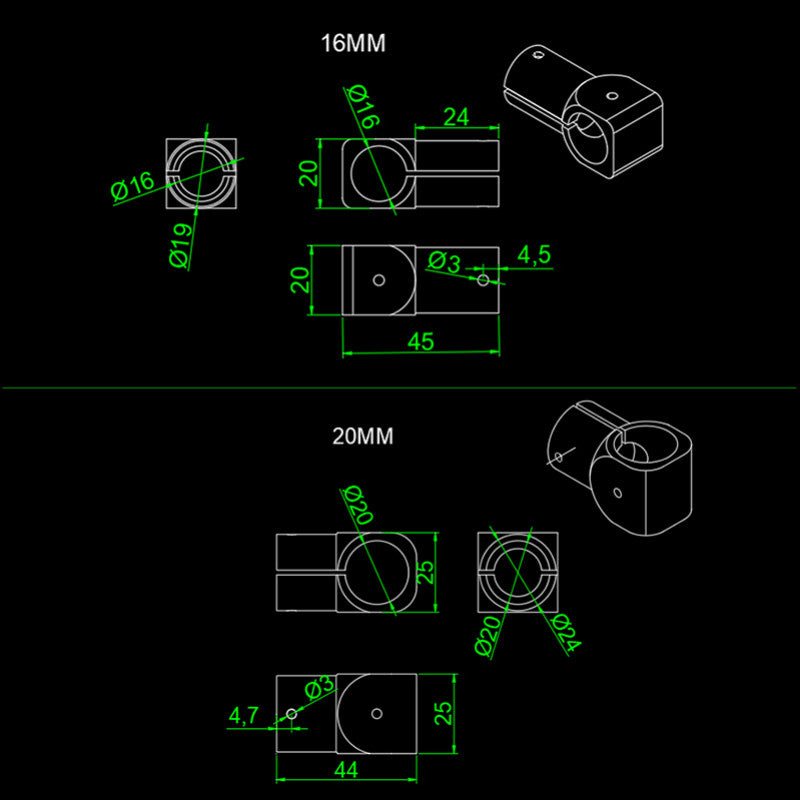 Conector de peça em T de fibra de carbono RJX 16/20/25/30mm para drones UAV