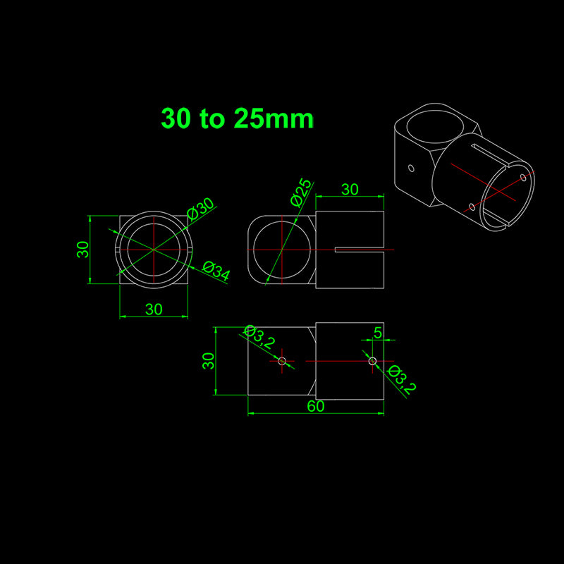 RJX 16/ 20/25/30mm Carbon Fiber T-Piece Connector for UAV Drones