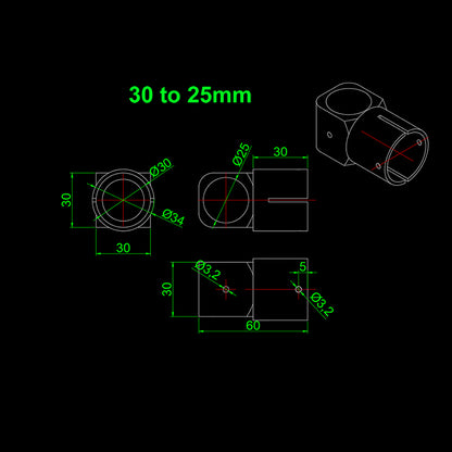 RJX 16/ 20/25/30mm Carbon Fiber T-Piece Connector for UAV Drones