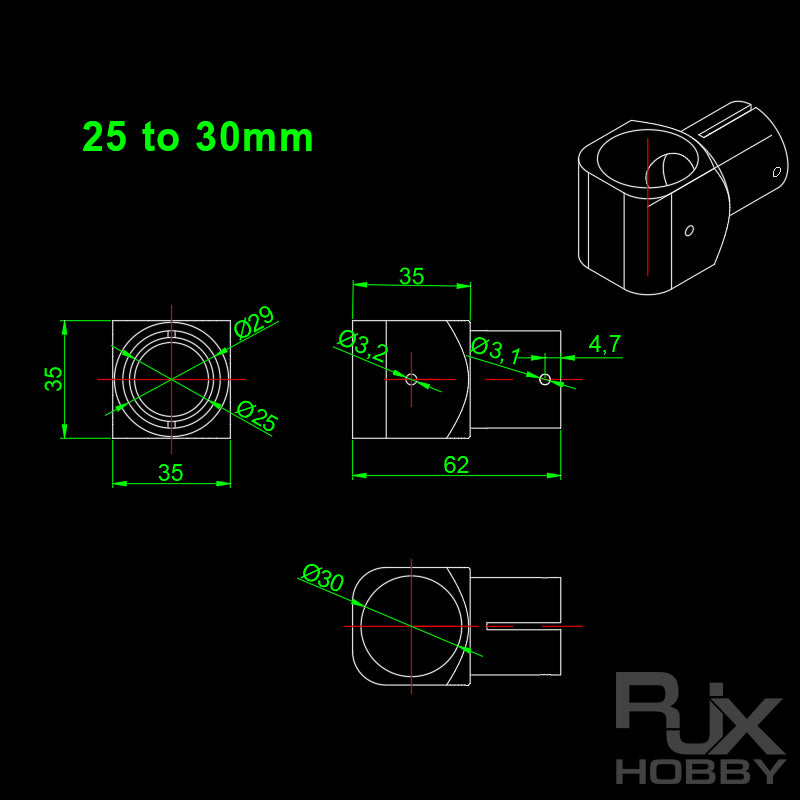 RJX 16/ 20/25/30mm Carbon Fiber T-Piece Connector for UAV Drones