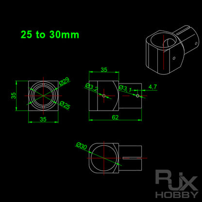 RJX 16/ 20/25/30mm Carbon Fiber T-Piece Connector for UAV Drones