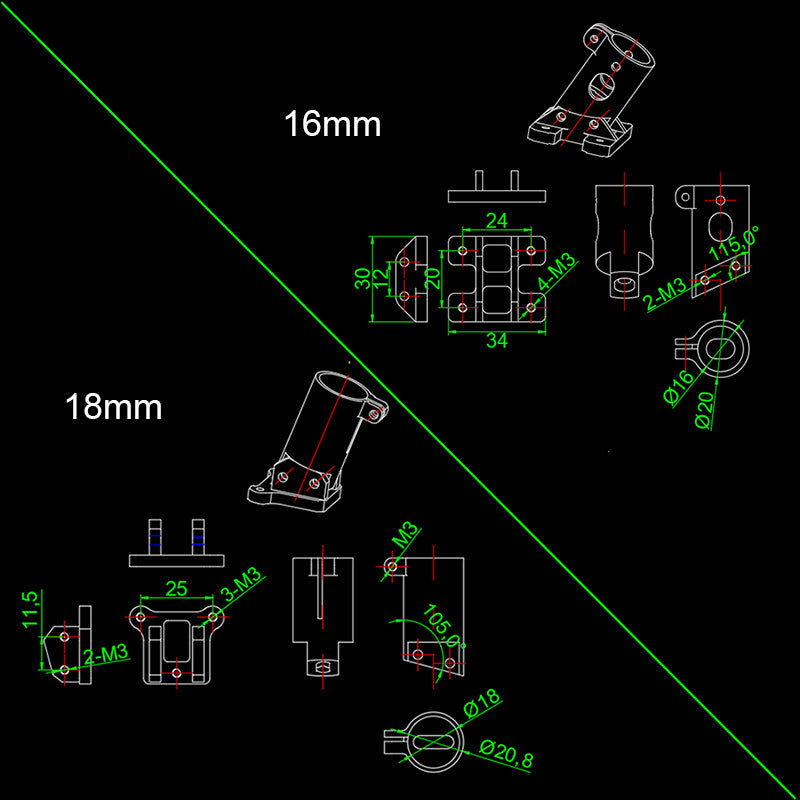 RJX 110° D16/18/20/22/25/30mm landing gear Multi axis uav parts aluminum alloy carbon tube connection foot mount fixing parts