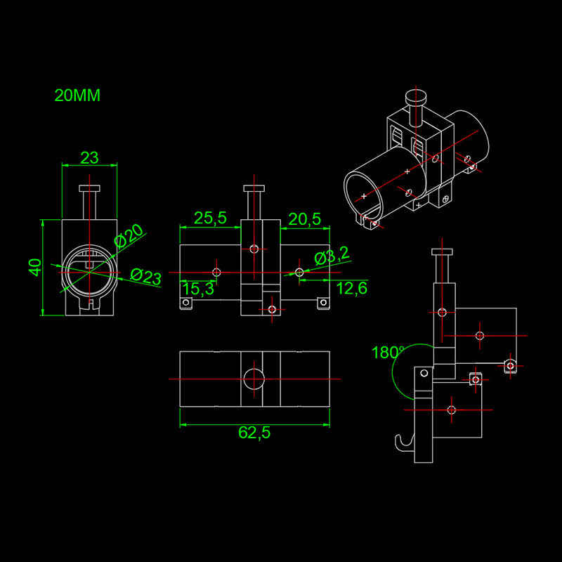 RJXHOBBY 20/25/30mm CNC Horizontal Folding Arm Tube Joint FPV System Multirotor UAV Drone Spare Parts