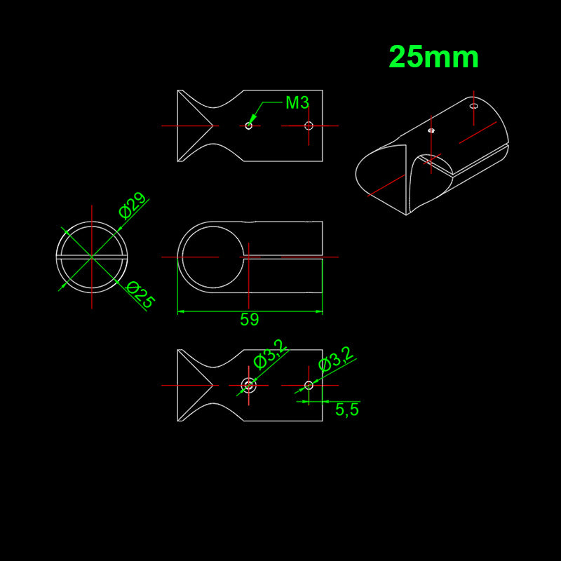 RJX 12mm/16mm/20mm/25mm/30mm Aluminum Landing Gear Tee Tripo for Carbon Fiber Tube Agriculture Drone UAV