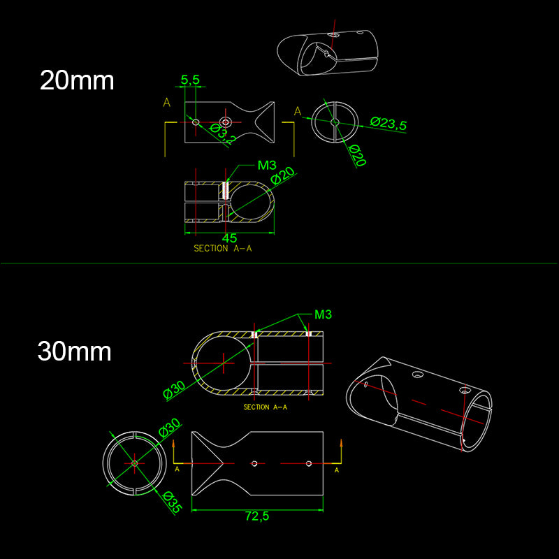 RJX 12mm/16mm/20mm/25mm/30mm Aluminum Landing Gear Tee Tripo for Carbon Fiber Tube Agriculture Drone UAV