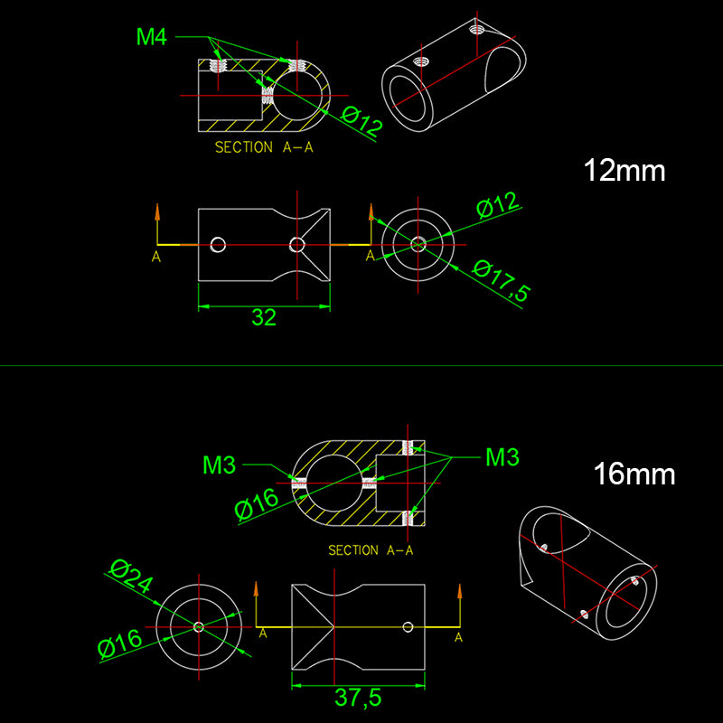 RJX 12mm/16mm/20mm/25mm/30mm aluminium landningsställ T-tripo för kolfiberrör Lantbruk Drönare UAV