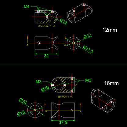 RJX 12mm/16mm/20mm/25mm/30mm آلومینیومی چرخ دنده فرود تی تریپو برای پهپاد پهپاد کشاورزی لوله فیبر کربنی