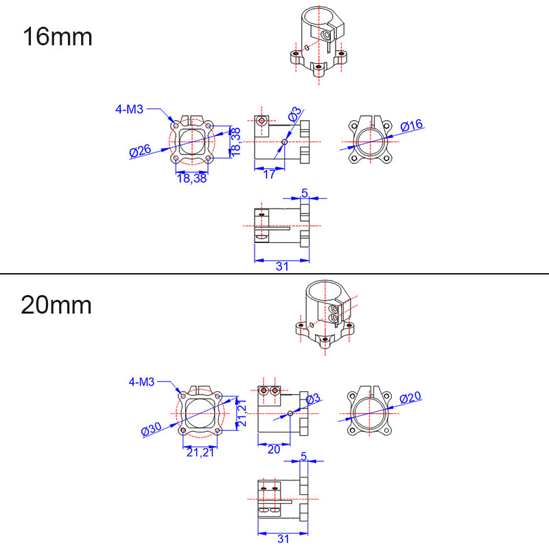 RC drone hardware: 2 x 4-12 screw sets (16mm, 20mm) for landing gear mounting.