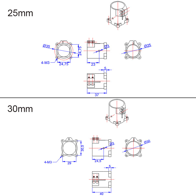 Multi-part assembly for RC drones includes landing gear, nozzle rods, and base plates in varying sizes.