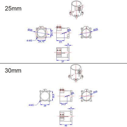 Multi-part assembly for RC drones includes landing gear, nozzle rods, and base plates in varying sizes.