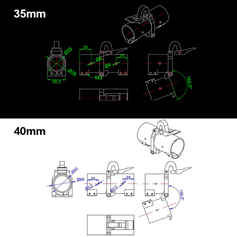 Aluminum folding arm tube joint with various sizes and colors, suitable for UAVs and multirotors.