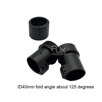 Folding arm connector with 125-degree fold for agriculture drones.