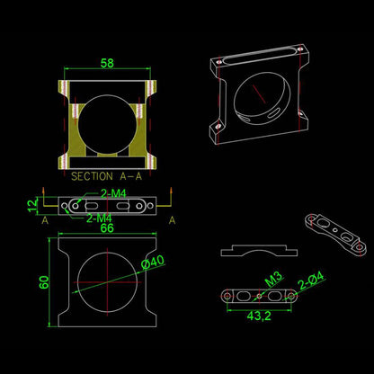 RJX thicker type 40mm Alum Pipe clamps for carbon fiber tube