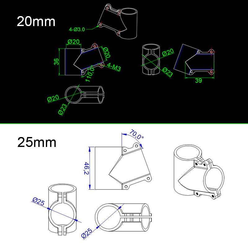 RJXHOBBY 110° 20mm 25mm 30mm 25 a 30mm Connettore per carrello di atterraggio con giunto a T per drone UAV per impianti RC