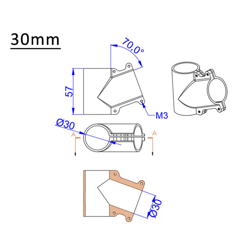 RJXHOBBY 110° 20mm 25mm 30mm 25 to 30mm Tee Joint Landing Gear Connector for RC Plant UAV Drone