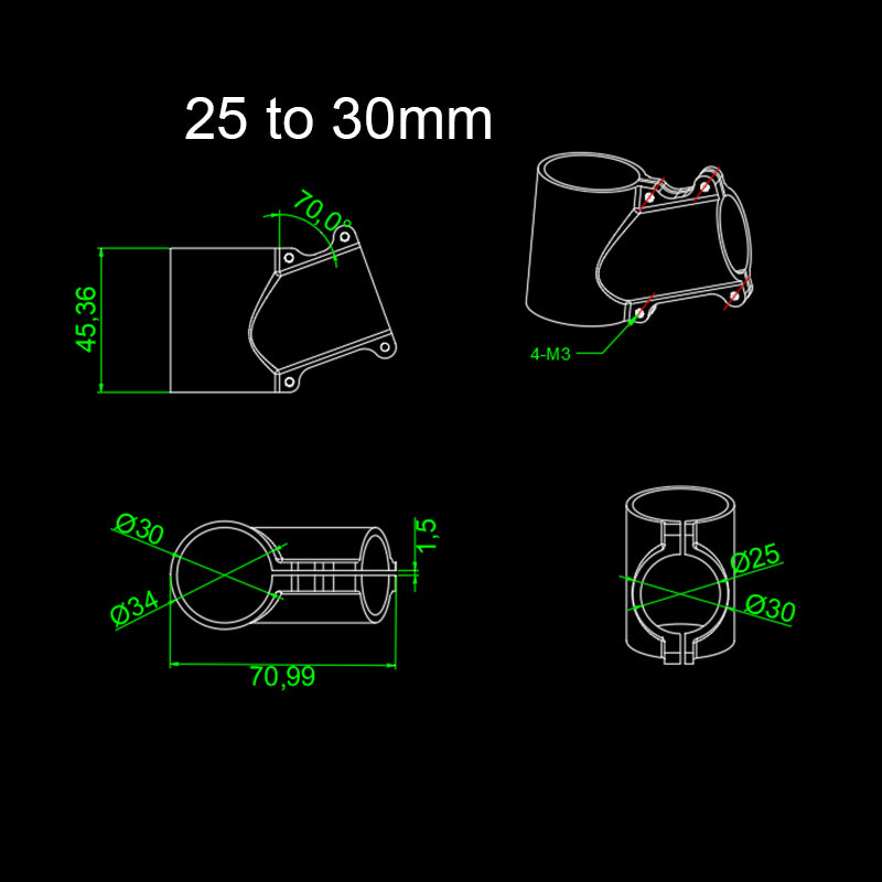 RJXHOBBY 110° 20mm 25mm 30mm 25 to 30mm Tee Joint Landing Gear Connector for RC Plant UAV Drone