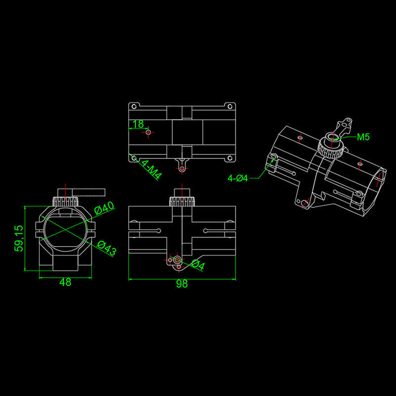 RJXHOBBY CNC Aluminium 40mm Drone Arm Tube Folding transverse Connector for Plant Protection UAV Multicopter