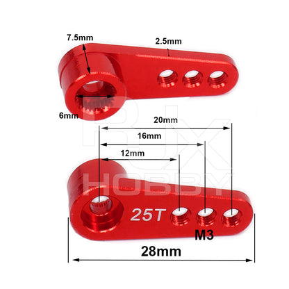 RJXHOBBY 3pcs 25T RC Servo Arm Horn, 12/16/20mm 3-Position for 1/8 1/10 Model Car (1.7g)