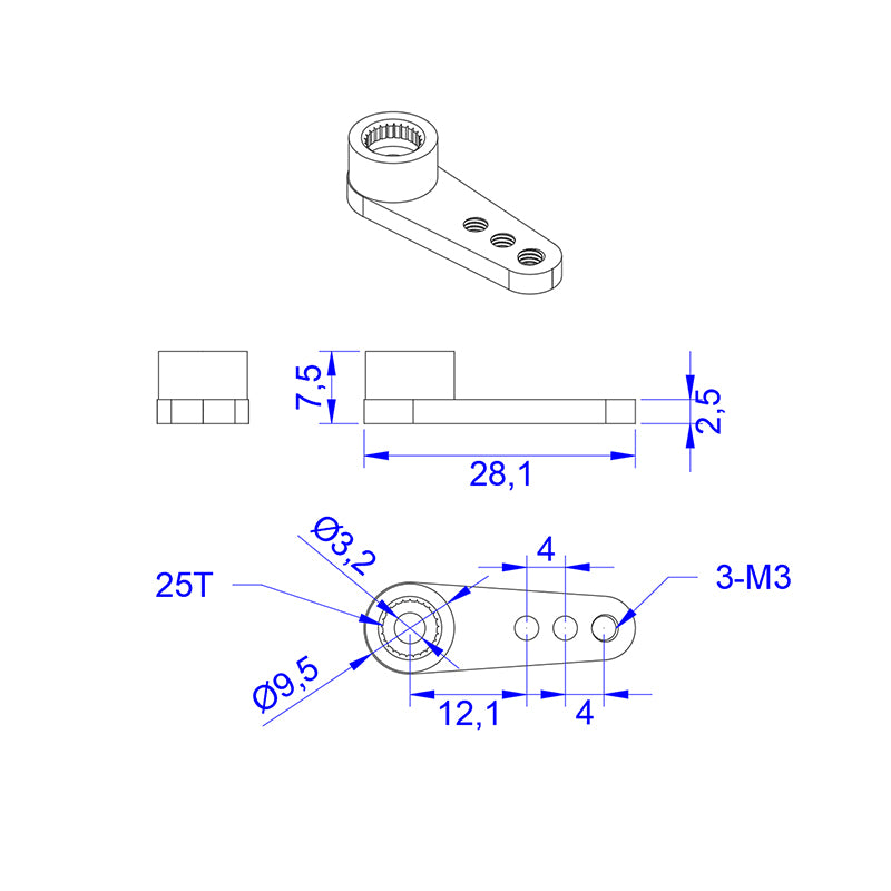 RJXHOBBY 3pcs 25T RC Servo Arm Horn, 12/16/20mm 3-Position for 1/8 1/10 Model Car (1.7g)