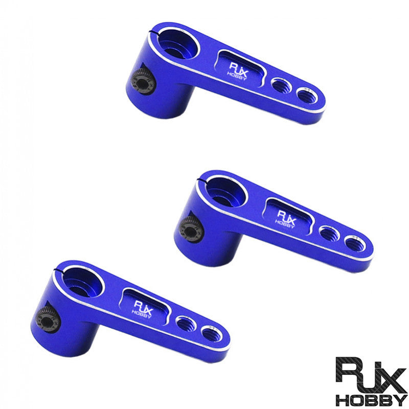 Three blue RJX 25T RC servo horn steering arms with mounting holes for Traxxas TRX-4/TRX4 crawler