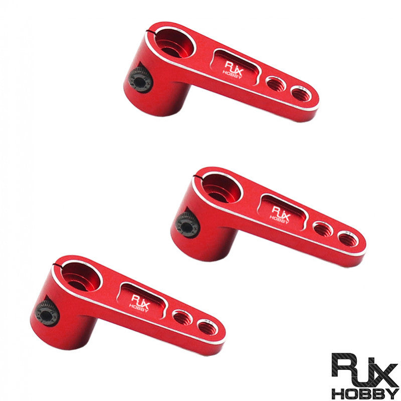 Set of three red RX Hobby 25T aluminum servo horn steering arms with dual mounting holes for TRX-4