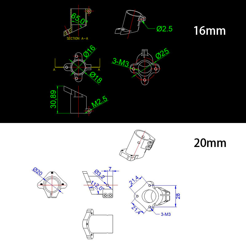 RJX D16/20/25/30mm Tripod Fixed Mount Landing Gear Carbon Tube Fixture Pince Fixing Mount Connector Joint for UAV